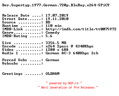 NFO for the release Der.Supertyp.1977.German.720p.BluRay.x264-SPiCY by SPiCY