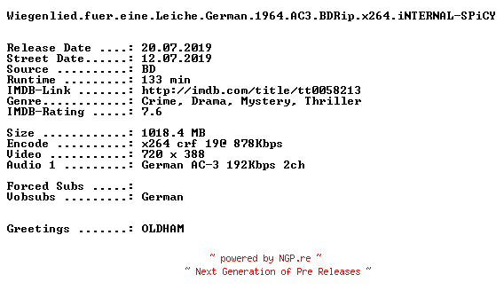 NFO for the release Wiegenlied.fuer.eine.Leiche.German.1964.AC3.BDRip.x264.iNTERNAL-SPiCY by SPiCY