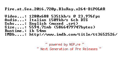 NFO for the release Fire.at.Sea.2016.720p.BluRay.x264-BiPOLAR by BiPOLAR