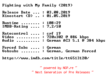 NFO for the release Fighting.with.My.Family.German.2019.AC3.BDRip.x264-COiNCiDENCE by COiNCiDENCE