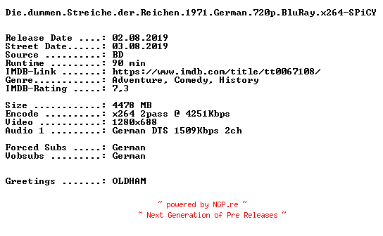 NFO for the release Die.dummen.Streiche.der.Reichen.1971.German.720p.BluRay.x264-SPiCY by SPiCY