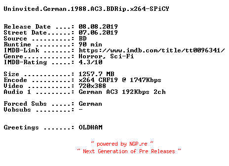 NFO for the release Uninvited.German.1988.AC3.BDRip.x264-SPiCY by SPiCY