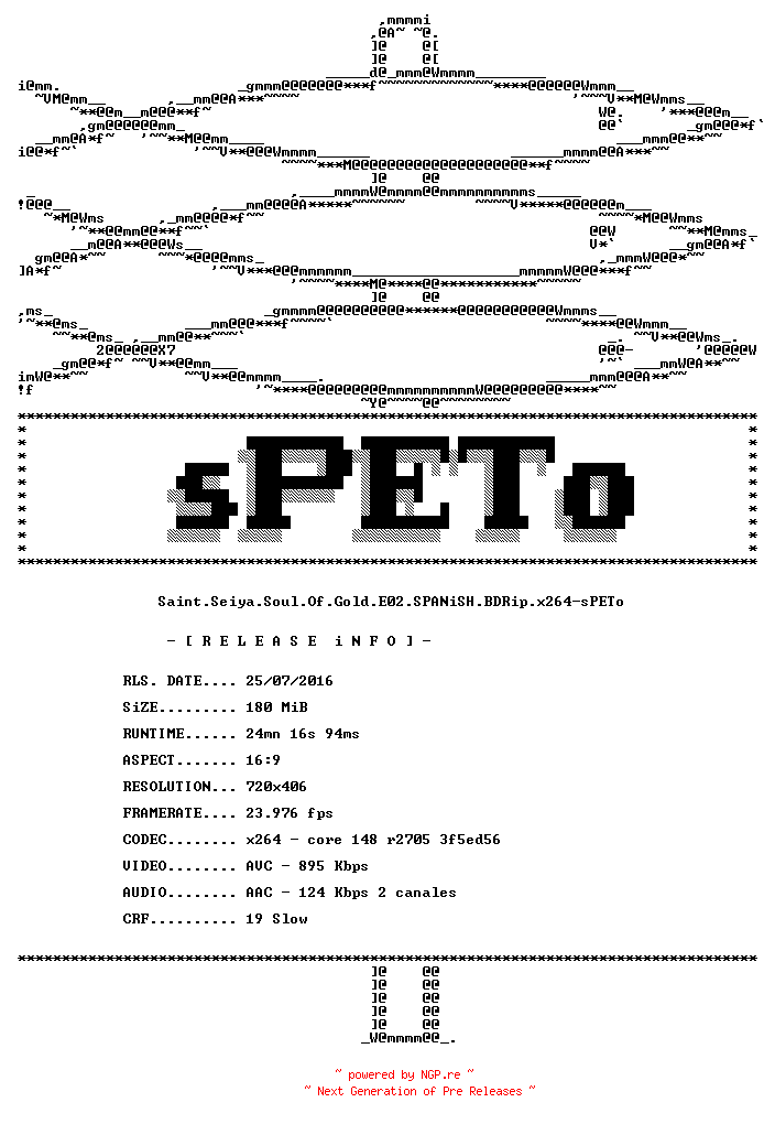 NFO for the release Saint.Seiya.Soul.Of.Gold.E02.SPANiSH.BDRip.x264-sPETo by sPETo