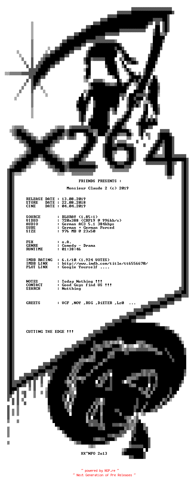 NFO for the release Monsieur.Claude.2.German.2019.AC3.BDRiP.x264-XF by XF