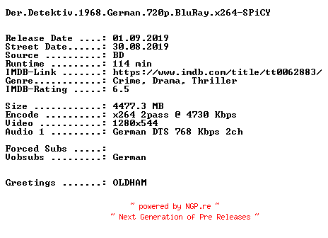 NFO for the release Der.Detektiv.1968.German.720p.BluRay.x264-SPiCY by SPiCY