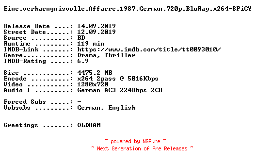 NFO for the release Eine.verhaengnisvolle.Affaere.1987.German.720p.BluRay.x264-SPiCY by SPiCY