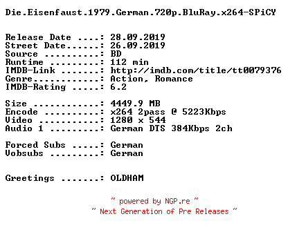 NFO for the release Die.Eisenfaust.1979.German.720p.BluRay.x264-SPiCY by SPiCY
