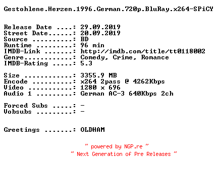 NFO for the release Gestohlene.Herzen.1996.German.720p.BluRay.x264-SPiCY by SPiCY