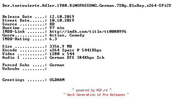 NFO for the release Der.taetowierte.Adler.1980.KiNOFASSUNG.German.720p.BluRay.x264-SPiCY by SPiCY