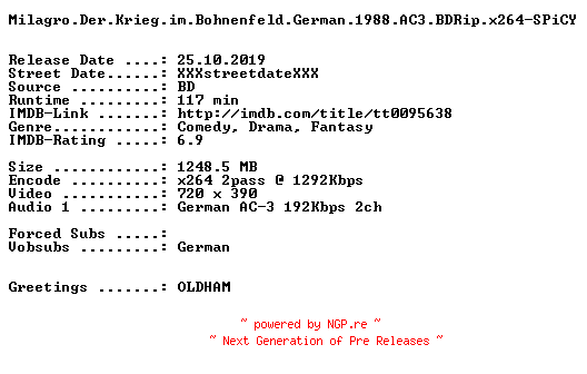 NFO for the release Milagro.Der.Krieg.im.Bohnenfeld.German.1988.AC3.BDRip.x264-SPiCY by SPiCY