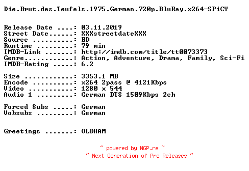 NFO for the release Die.Brut.des.Teufels.1975.German.720p.BluRay.x264-SPiCY by SPiCY