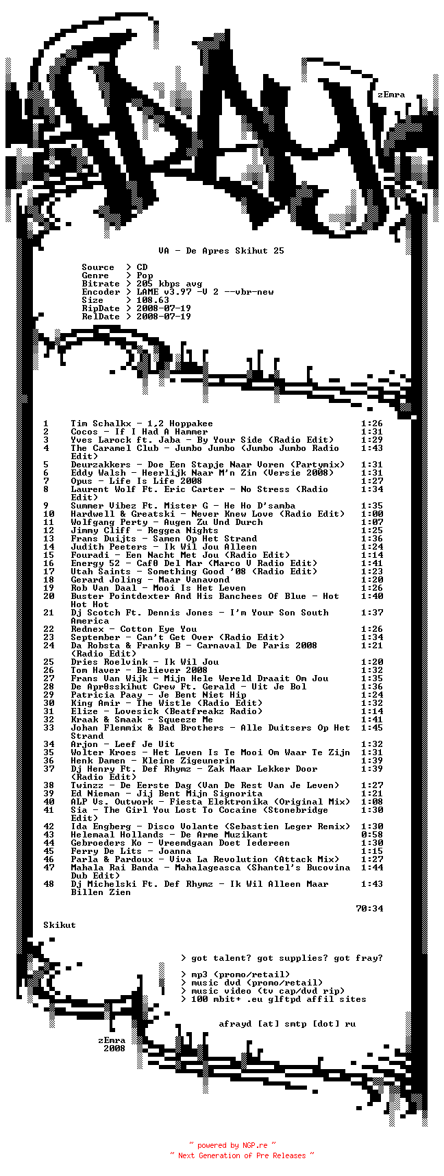 NFO for the release VA-De_Apres_Skihut_25-2008-FRAY by FRAY