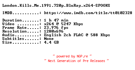 NFO for the release London.Kills.Me.1991.720p.BluRay.x264-SPOOKS by SPOOKS