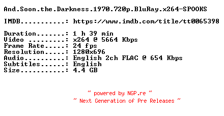 NFO for the release And.Soon.the.Darkness.1970.720p.BluRay.x264-SPOOKS by SPOOKS