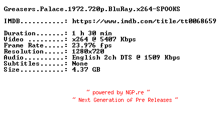 NFO for the release Greasers.Palace.1972.720p.BluRay.x264-SPOOKS by SPOOKS