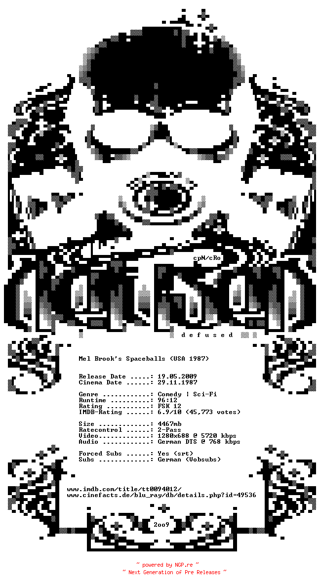 NFO for the release Spaceballs.German.1987.720p.BluRay.x264-DEFUSED by DEFUSED