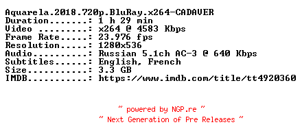 NFO for the release Aquarela.2018.720p.BluRay.x264-CADAVER by CADAVER