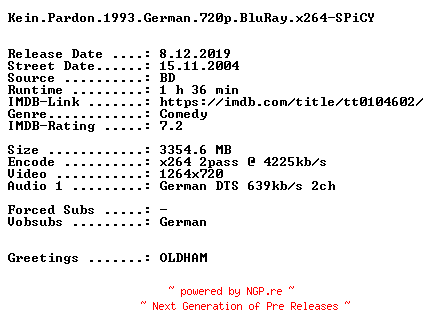 NFO for the release Kein.Pardon.1993.German.720p.BluRay.x264-SPiCY by SPiCY