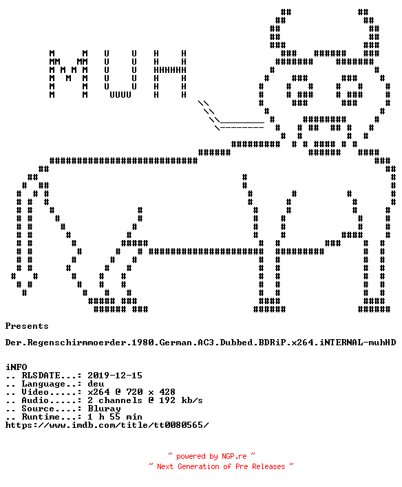 NFO for the release Der.Regenschirmmoerder.1980.German.AC3.Dubbed.BDRiP.x264.iNTERNAL-muhHD by muhHD