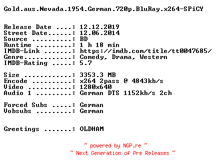 NFO for the release Gold.aus.Nevada.1954.German.720p.BluRay.x264-SPiCY by SPiCY