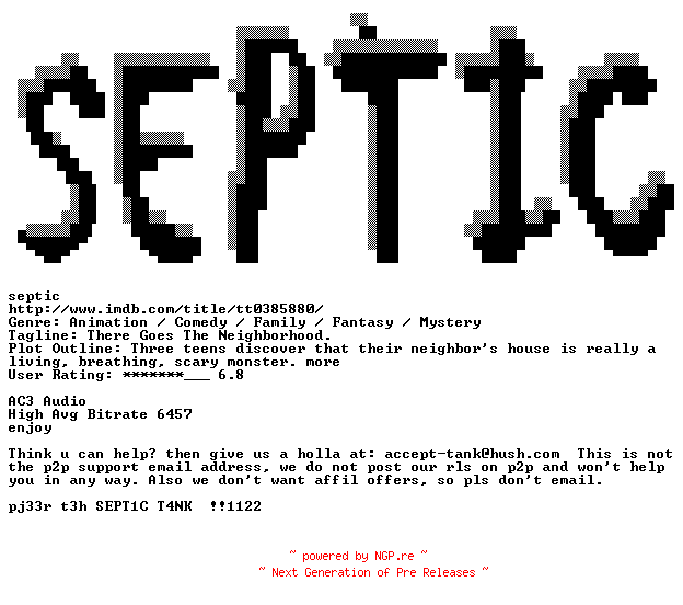 NFO for the release Monster.House.2006.720p.BluRay.x264-SEPTiC by SEPTiC