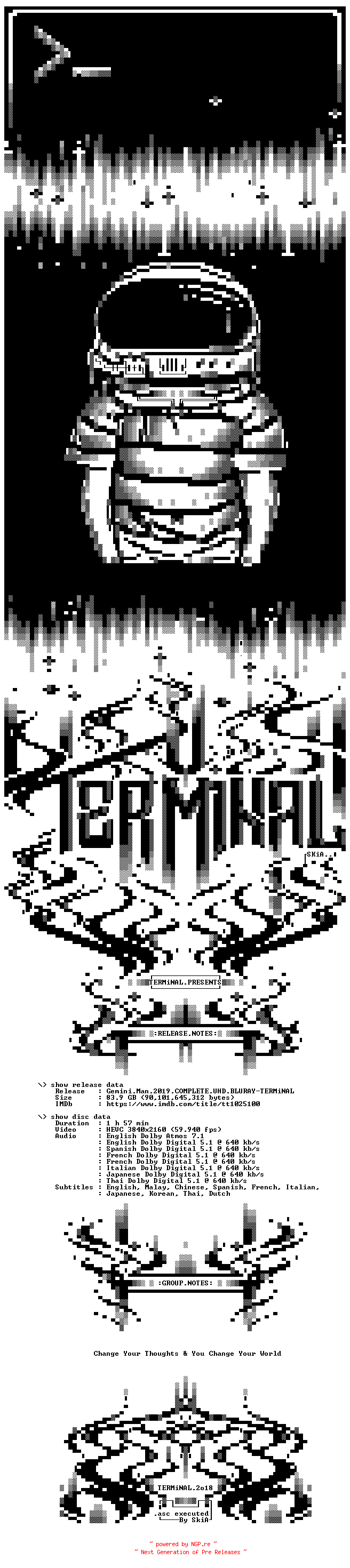 NFO for the release Gemini.Man.2019.COMPLETE.UHD.BLURAY-TERMiNAL by TERMiNAL