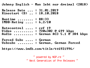 NFO for the release Johnny.English.Man.lebt.nur.dreimal.German.2018.AC3.BDRip.x264-COiNCiDENCE by COiNCiDENCE