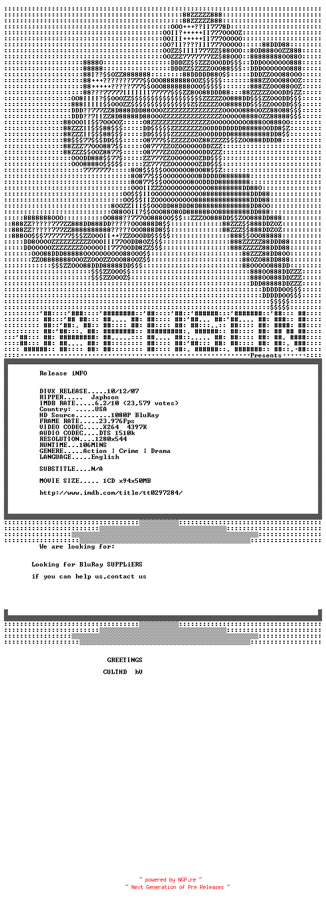 NFO for the release Mindhunters.2004.720p.BluRay.x264-Japhson by Japhson