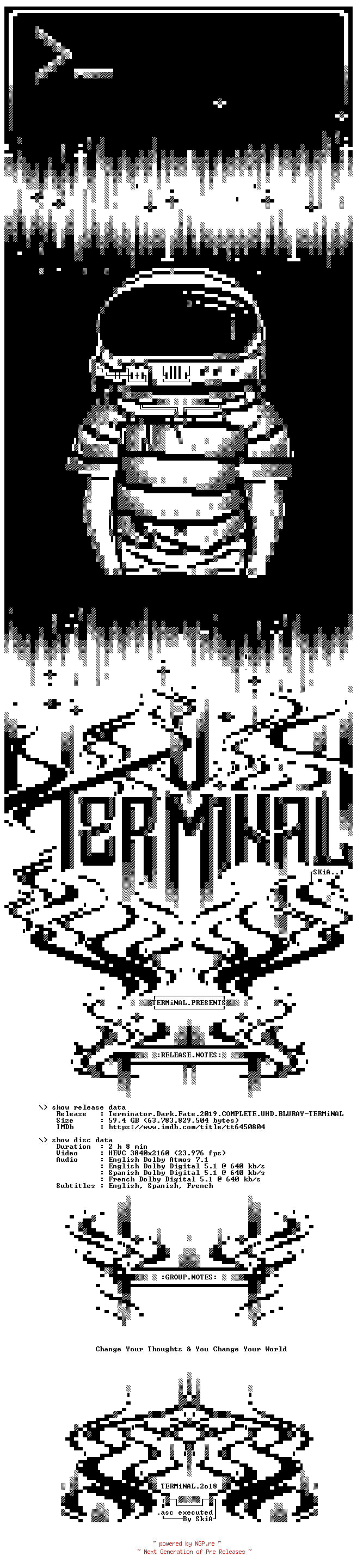 NFO for the release Terminator.Dark.Fate.2019.COMPLETE.UHD.BLURAY-TERMiNAL by TERMiNAL