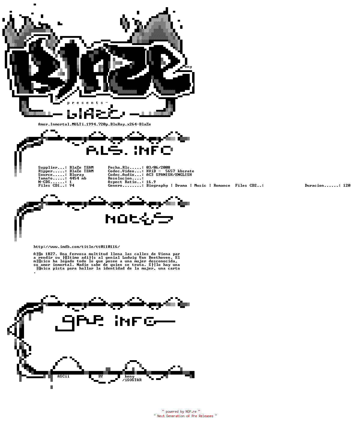 NFO for the release Amor.Inmortal.MULTi.1994.720p.BluRay.x264-BlaZe by BlaZe