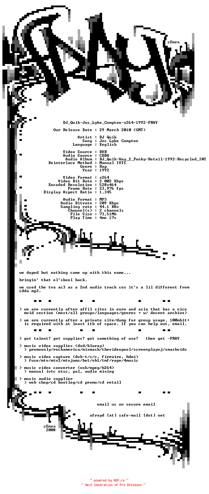 NFO for the release DJ_Quik-Jus_Lyke_Compton-x264-1992-FRAY by FRAY