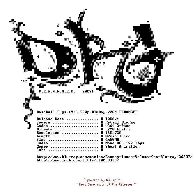 NFO for the release Baseball.Bugs.1946.720p.BluRay.x264-DERANGED by DERANGED