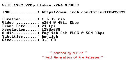 NFO for the release Wilt.1989.720p.BluRay.x264-SPOOKS by SPOOKS