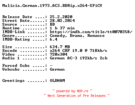 NFO for the release Malizia.German.1973.AC3.BDRip.x264-SPiCY by SPiCY