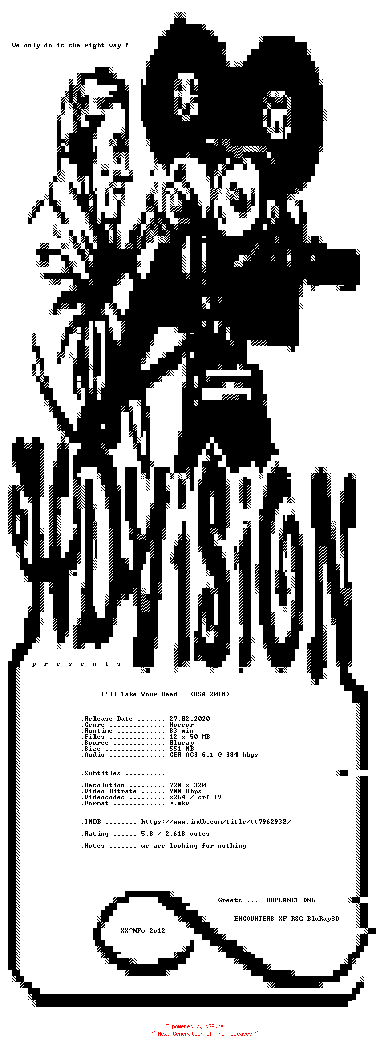 NFO for the release Ill.Take.Your.Dead.German.2018.AC3.BDRiP.x264-HDViSiON by HDViSiON