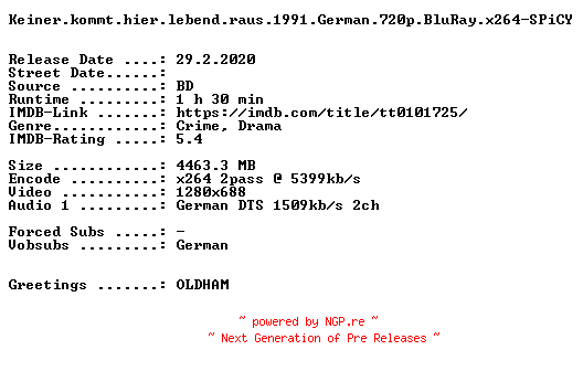 NFO for the release Keiner.kommt.hier.lebend.raus.1991.German.720p.BluRay.x264-SPiCY by SPiCY