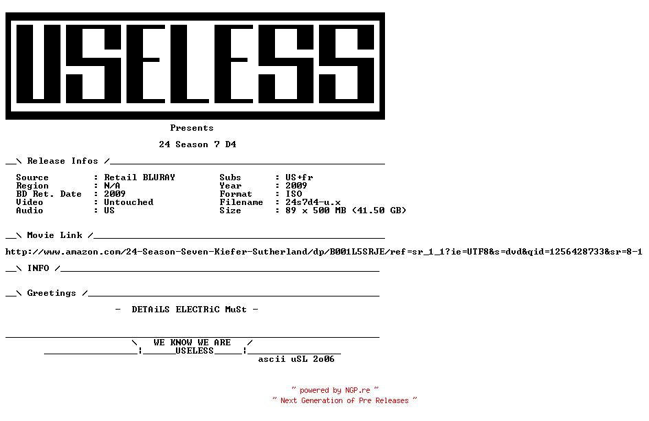 NFO for the release 24.S7.D4.BLURAY-USELESS by USELESS
