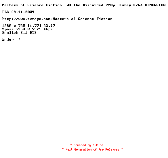 NFO for the release Masters.of.Science.Fiction.E04.The.Discarded.720p.Bluray.X264-DIMENSION by DIMENSION
