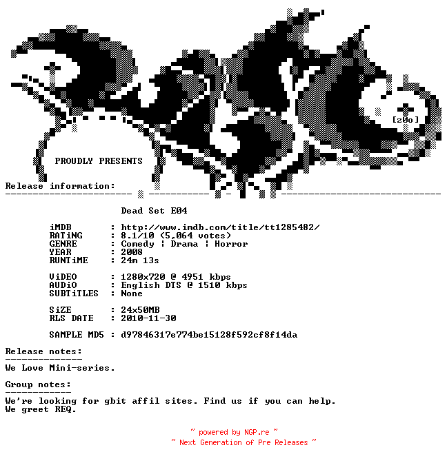 NFO for the release Dead.Set.E04.720p.BluRay.x264-WLM by WLM