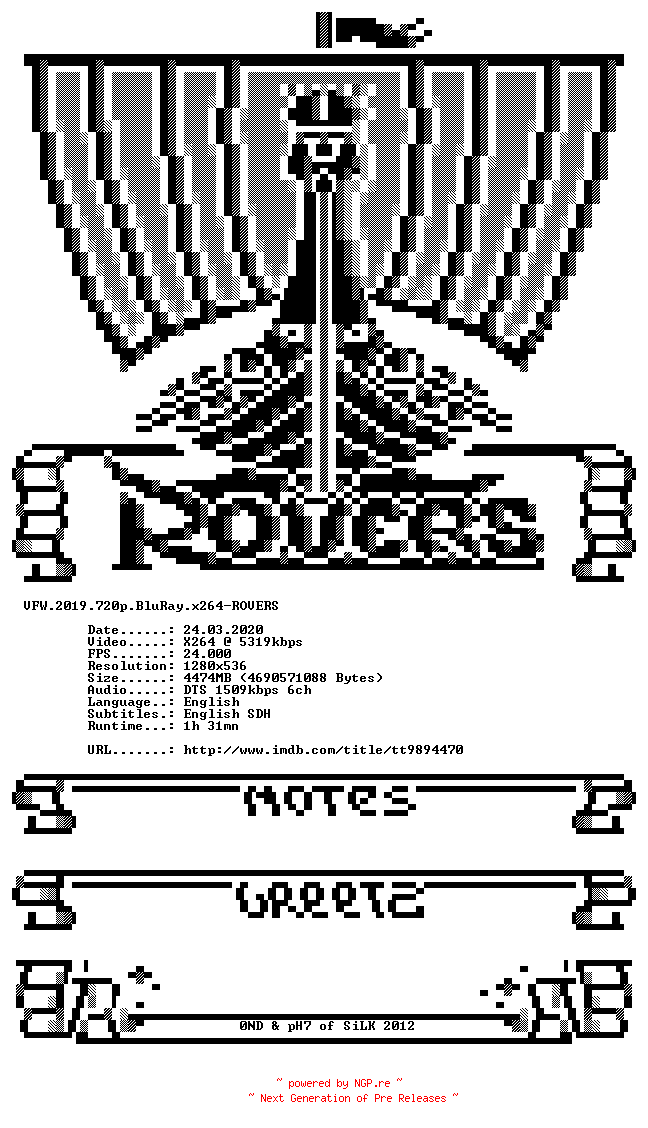 NFO for the release VFW.2019.720p.BluRay.x264-ROVERS by ROVERS