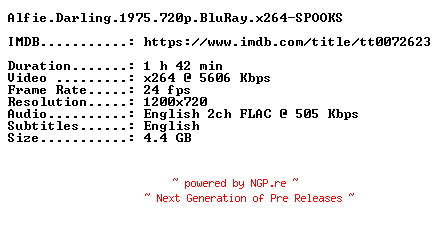 NFO for the release Alfie.Darling.1975.720p.BluRay.x264-SPOOKS by SPOOKS