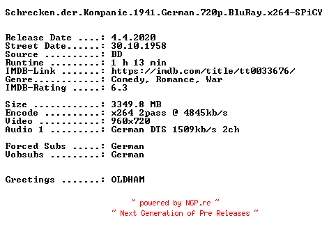 NFO for the release Schrecken.der.Kompanie.1941.German.720p.BluRay.x264-SPiCY by SPiCY