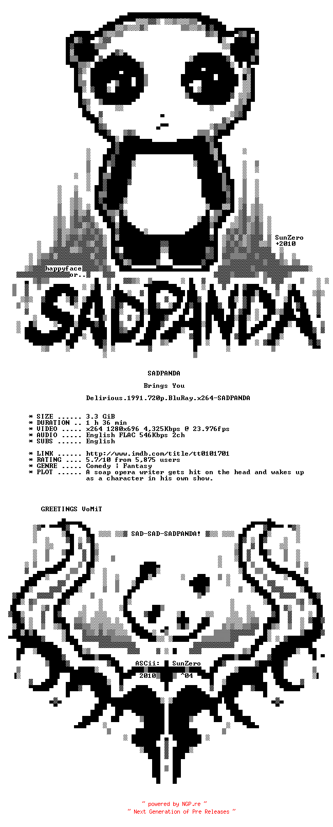 NFO for the release Delirious.1991.720p.BluRay.x264-SADPANDA by SADPANDA