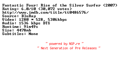 NFO for the release Fantastic.Four.Rise.Of.The.Silver.Surfer.720p.BluRay.x264-REFiNED by REFiNED