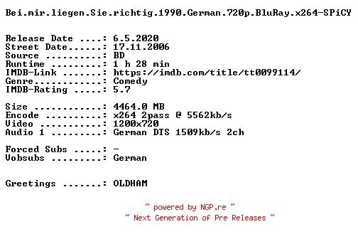 NFO for the release Bei.mir.liegen.Sie.richtig.1990.German.720p.BluRay.x264-SPiCY by SPiCY