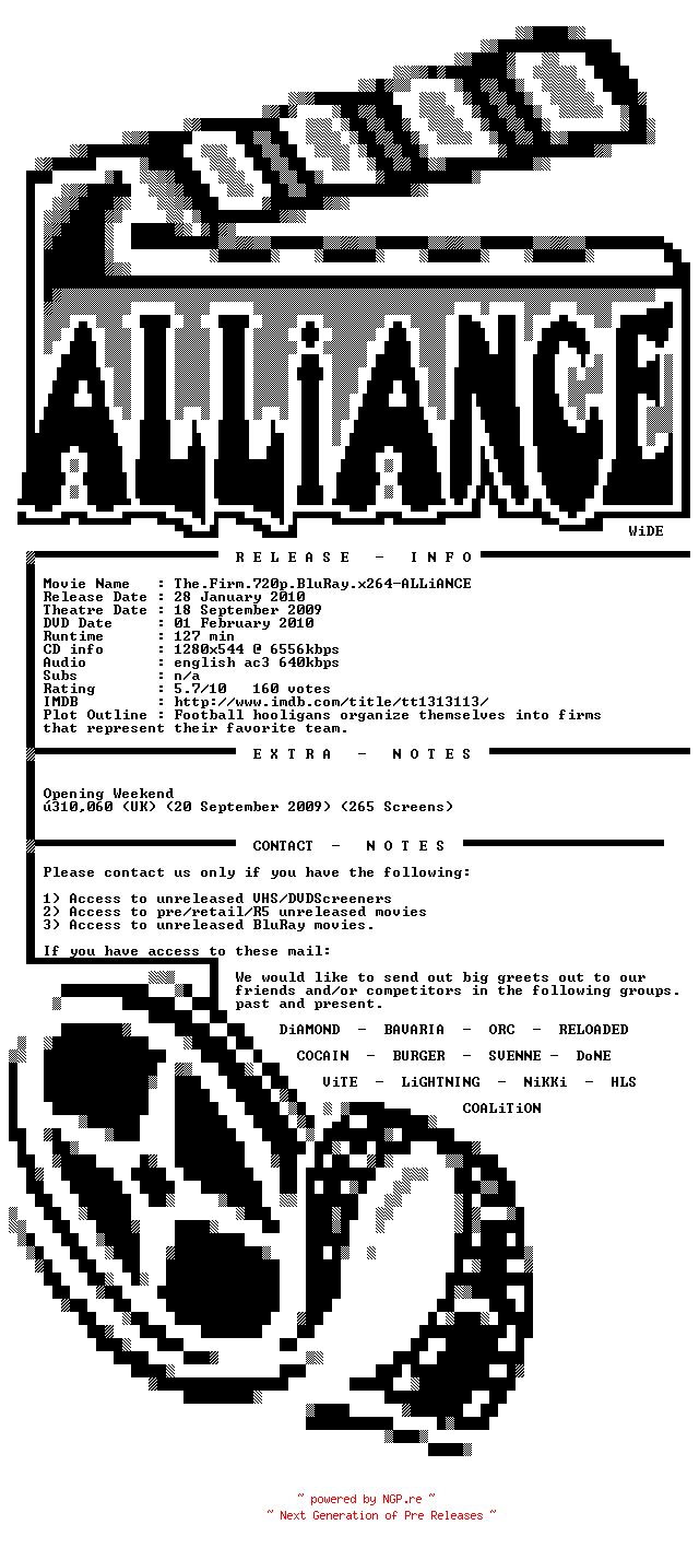 NFO for the release The.Firm.720p.BluRay.x264-ALLiANCE by ALLiANCE