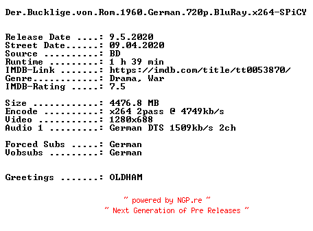 NFO for the release Der.Bucklige.von.Rom.1960.German.720p.BluRay.x264-SPiCY by SPiCY