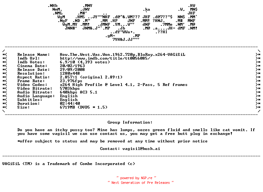 NFO for the release How.The.West.Was.Won.1962.720p.BluRay.x264-VAGiSiL by VAGiSiL