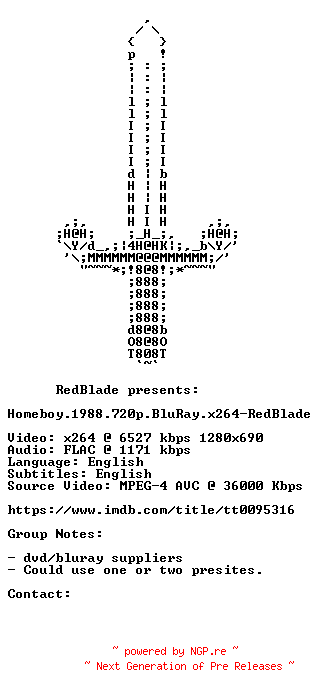 NFO for the release Homeboy.1988.720p.BluRay.x264-RedBlade by RedBlade