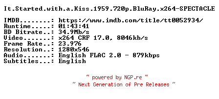 NFO for the release It.Started.with.a.Kiss.1959.720p.BluRay.x264-SPECTACLE by SPECTACLE